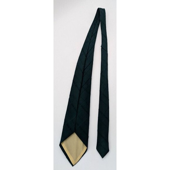 Vintage 60s 70s Men's Tie Dark Green Plaid Necktie - Picture 8 of 11